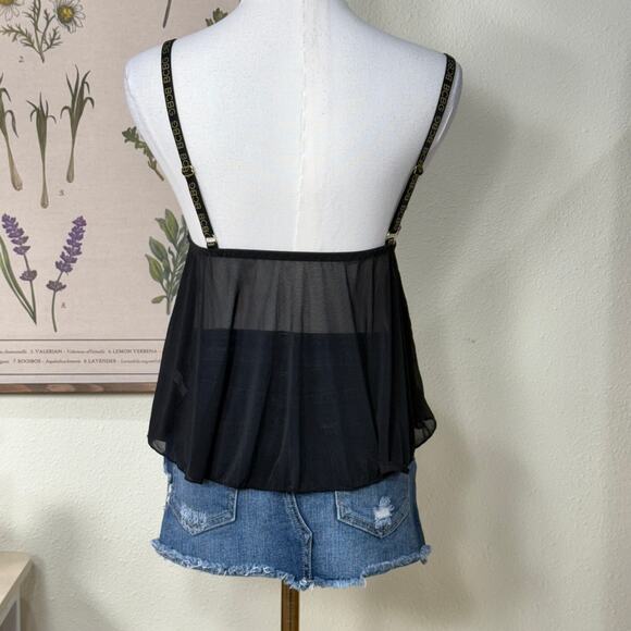 Y2k BCBG Black Pink Sheer Mesh Babydoll Cami Top Rave Party Trashy Sexy Gyaru M - Picture 3 of 6